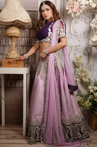 Light And Dark Purple Teasel Lehenga Set