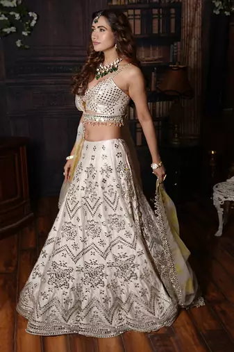 Ivory And Lemon Yellow Arasi Lehenga Set