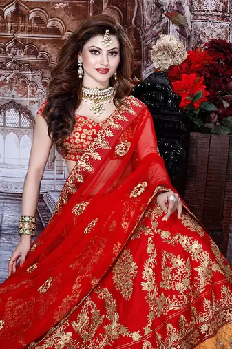 Red Swastik Lehenga Set