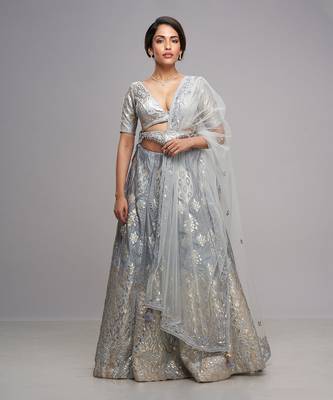 Grey And Powder Blue Lehenga Set 1