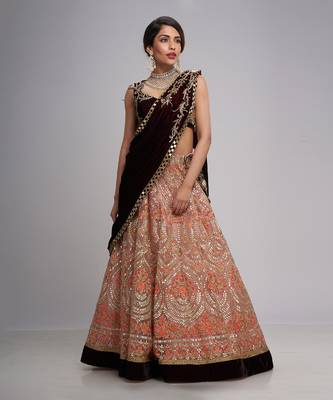 Pink And Maroon Mughal Saree   Lehenga Set 1