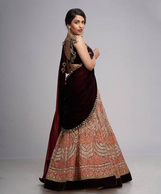 Pink And Maroon Mughal Saree   Lehenga Set 2