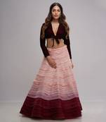 Pink And Maroon Textured Ombre Lehenga Set