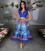 Royal Blue Lotus Mehendi Lehenga Set