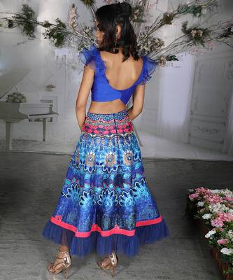 Royal Blue Lotus Mehendi Lehenga Set 2