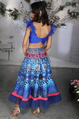 Royal Blue Lotus Mehendi Lehenga Set
