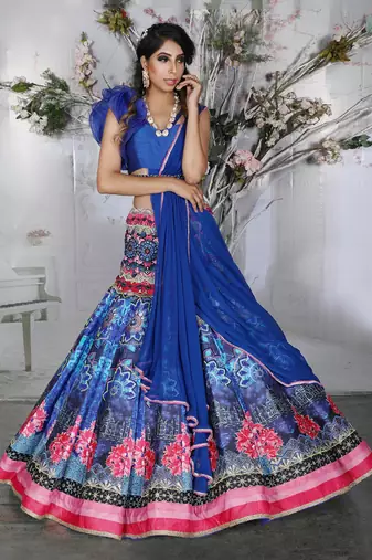 Royal Blue Lotus Lehenga Set