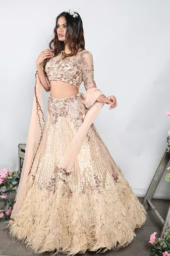 Gold Feather Lehenga Set