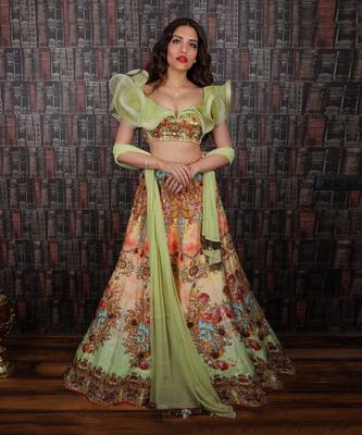 Multi Colour Floral Green Lehenga Set 1