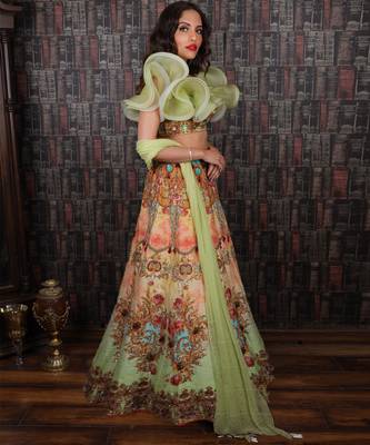 Multi Colour Floral Green Lehenga Set 2