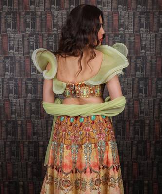 Multi Colour Floral Green Lehenga Set 3