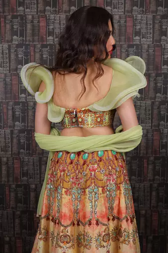Multi Colour Floral Green Lehenga Set