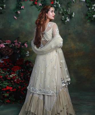 Light Olive Green Haniya Kurta Lehenga Set 3