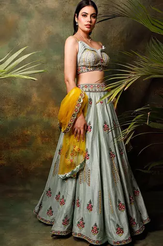 Pista Green Floral  Lehenga Set