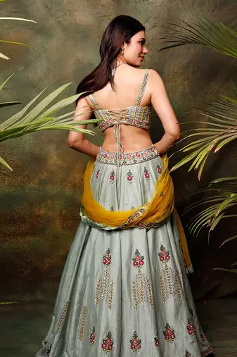 Pista Green Floral  Lehenga Set