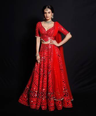 Red Shimmering Rouge Mirror Lehenga Set 1
