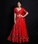 Red Shimmering Rouge Mirror Lehenga Set