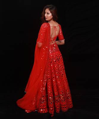 Red Shimmering Rouge Mirror Lehenga Set 4
