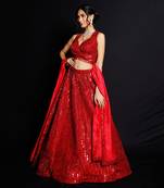 Red Shimmer Rouge Sequence Lehenga Set