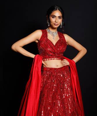 Red Shimmer Rouge Sequence Lehenga Set 3
