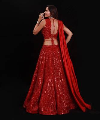 Red Shimmer Rouge Sequence Lehenga Set 6