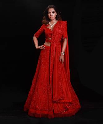 Red Organza Embroidered Lehenga Choli 2
