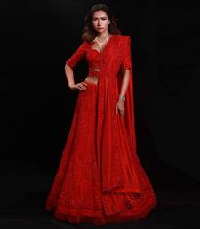 Red Organza Embroidered Lehenga Choli