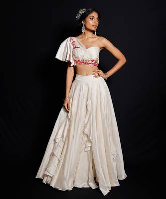 Ivory Garden Of Silk Ruffle Lehenga Set 1