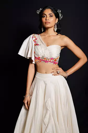 Ivory Garden Of Silk Ruffle Lehenga Set