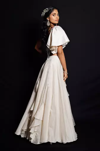 Ivory Garden Of Silk Ruffle Lehenga Set