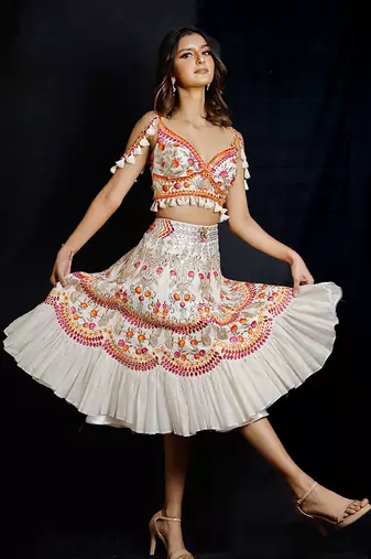 Ivory Garden Of Silk Short Lehenga Set