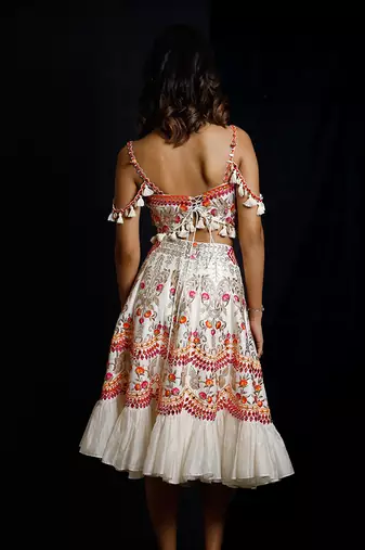 Ivory Garden Of Silk Short Lehenga Set