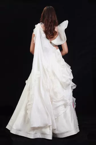 Ivory  Synchronized Scintillation Drape Lehenga Set