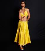 Vibrant Yellow Mirror Work Lehenga Choli with Pom-Pom Detailing