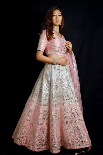 Blue And Pink Ombre Candy Lehenga Set