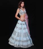 Blue Raw Silk Mirror Embroidered Lehenga Choli Set