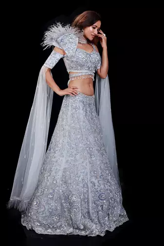 Blue Floral Lehenga Set