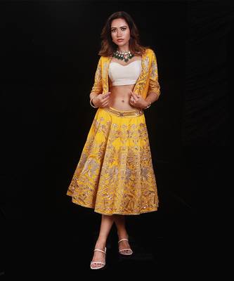 Mustard Short Lehenga Set 1