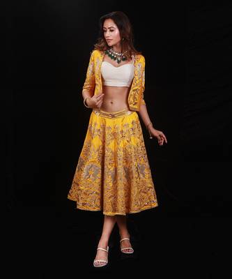 Mustard Short Lehenga Set 2