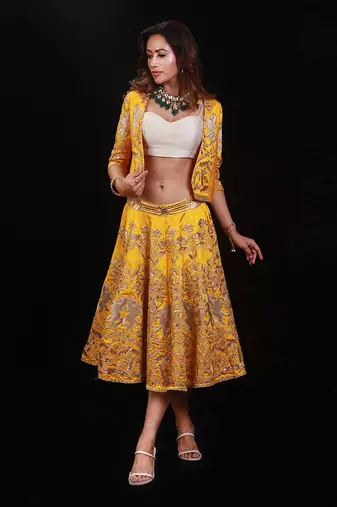 Mustard Short Lehenga Set