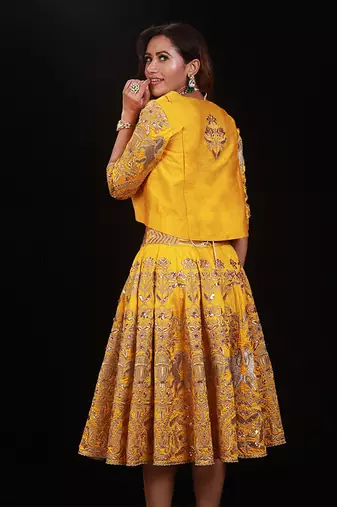 Mustard Short Lehenga Set