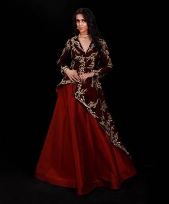 Maroon Jacket Lehenga Set 1