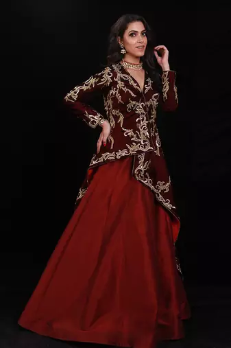 Maroon Jacket Lehenga Set