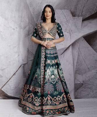 Green Floral Paradise Lehenga Set 1