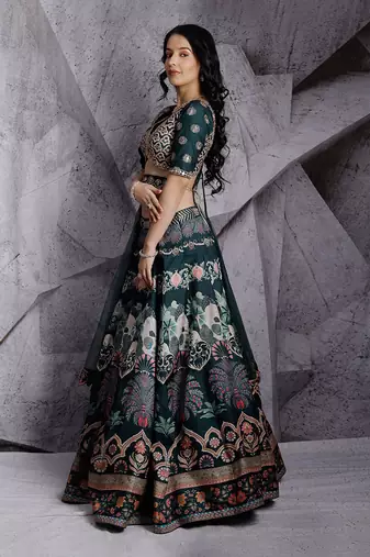 Green Floral Paradise Lehenga Set