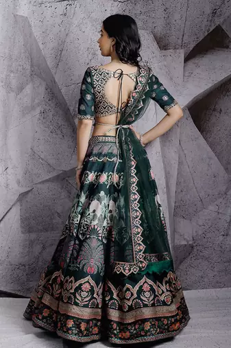 Green Floral Paradise Lehenga Set