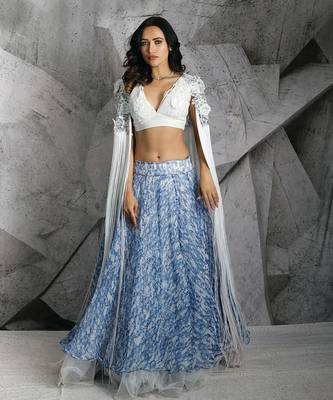 Blue Statement Fringe Lehenga Set 1