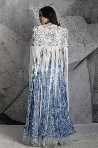 Blue Statement Fringe Lehenga Set