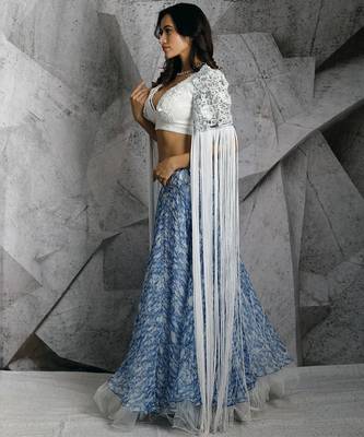 Blue Statement Fringe Lehenga Set 3