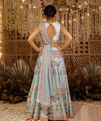 Light Blue Digital Lehenga Set 3